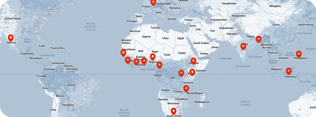 World map showing African market footprint